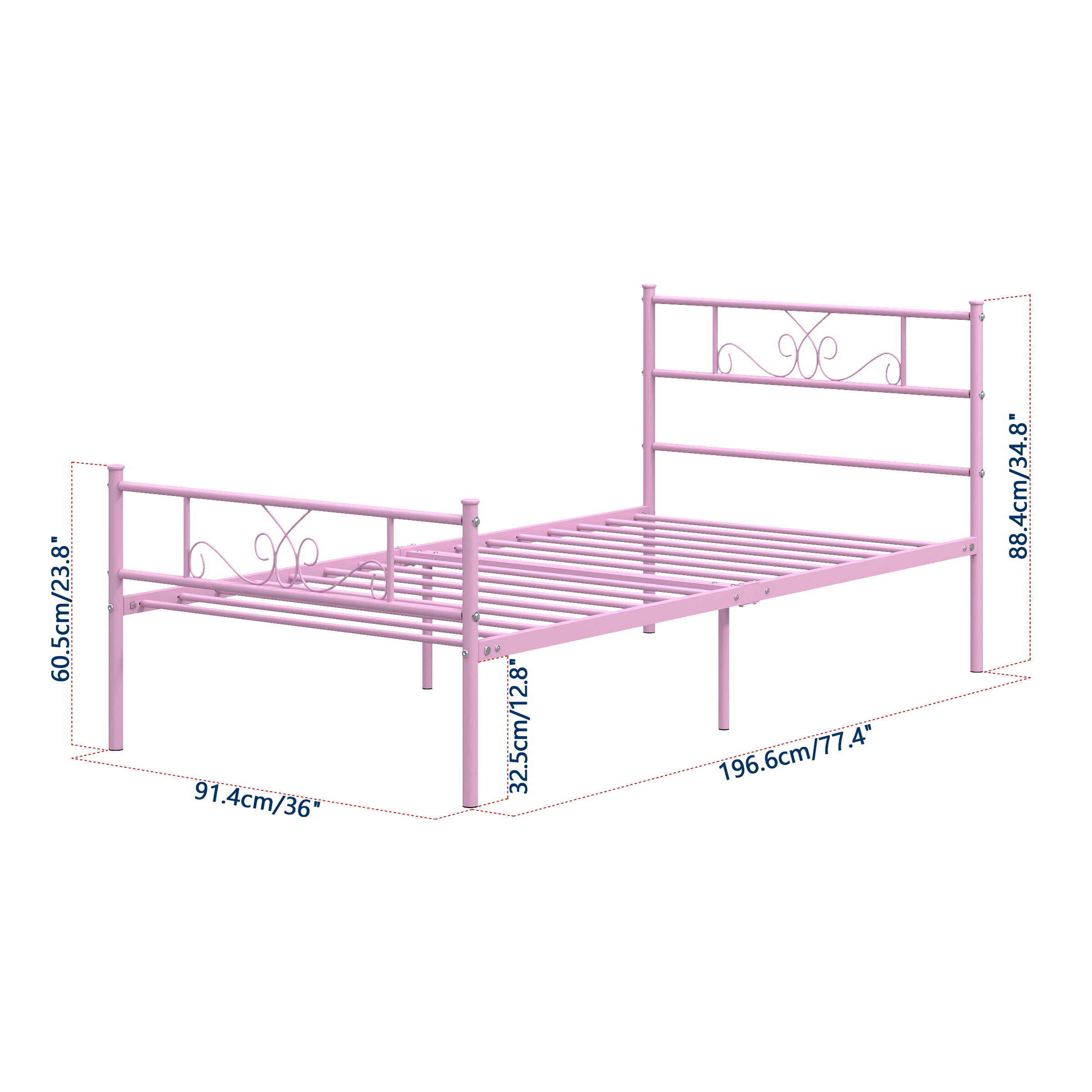 Yoneston Twin Size Metal Platform Bed Frame with Headboard, 12.7” Single Bed Frame for Kids, Teens, Adult Bedroom Furniture, Pink