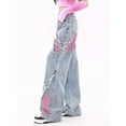 thumbnail image 2 of HLSOHJP Women's Splicing Butterfly Patterns Blue Denim Thin Jeans Street Style American Casual Trousers Female High Waist Straight Pants, 2 of 6