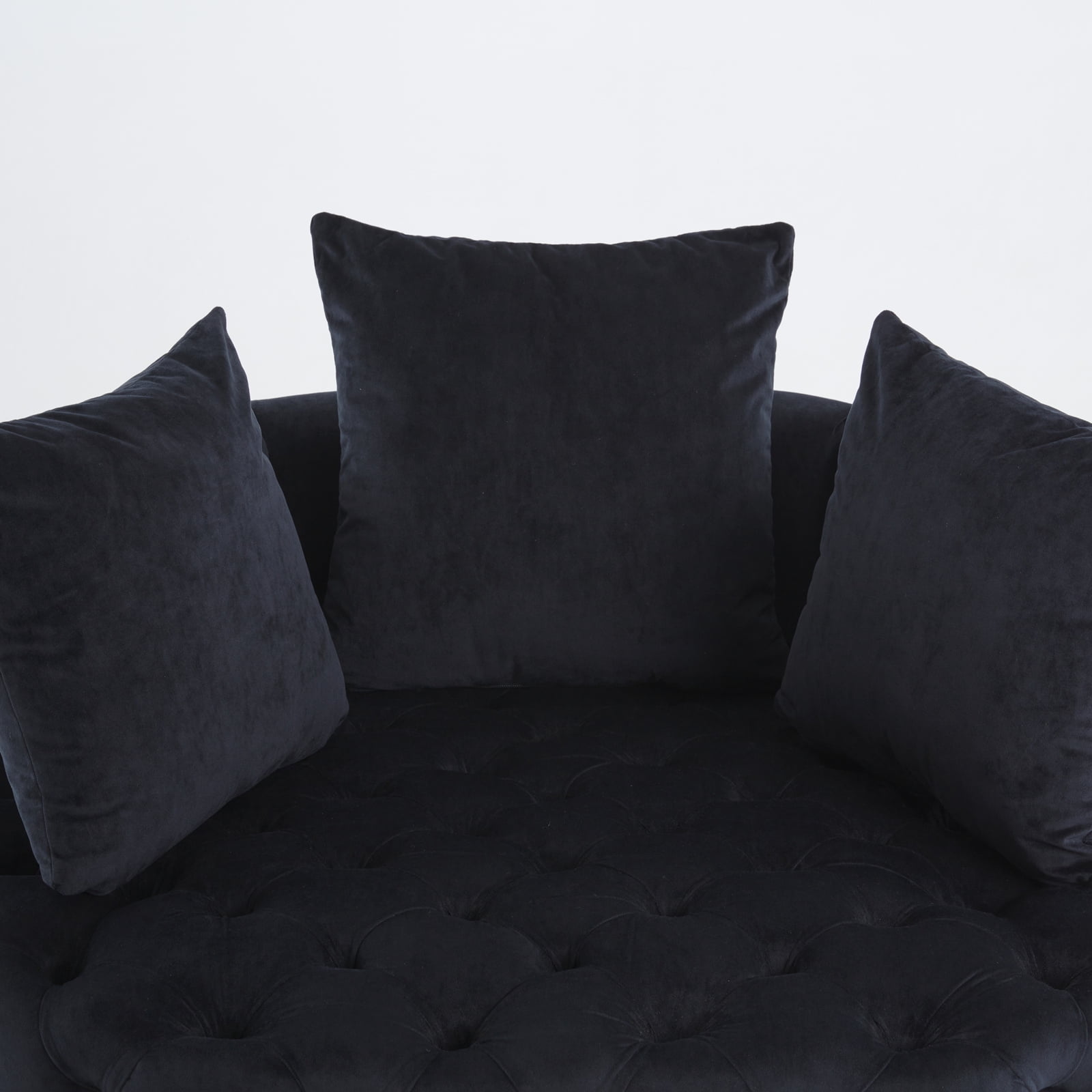 Yoneston Oversized Tufted Barrel Chair, Round Velvet Accent Chair with 3 Pillows, Comfy Lounge Sofa Chair for Living Room Bedroom Hotel Office, Black