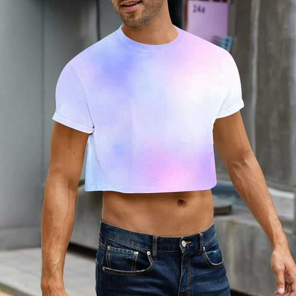 Gyedtr Men's Short Sleeve Tops Men's Clothes Men's Fashion Summer Fall Leisure Print Crop Round Neck Short Sleeves Men's Tops Casual