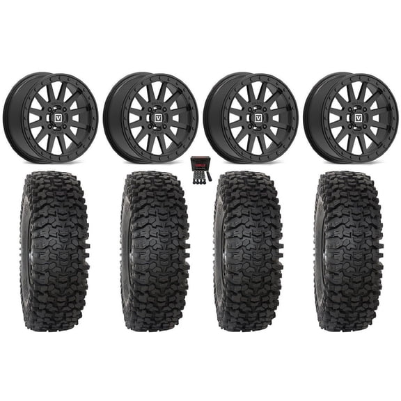 Valor V05 Beadlock 14" Wheels Black 28" RC500 Tires Kawasaki Teryx Mule