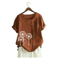 thumbnail image 1 of POINTERTECK T-Shirt à Manches Courtes en Coton et Lin Décontracté pour Femmes, 1 of 4