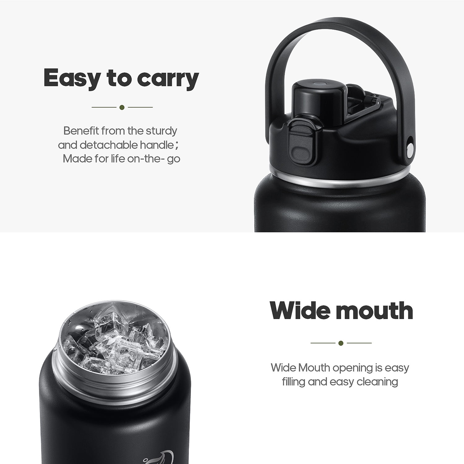 GEDUX 64 oz Insulated Stainless Steel Water Bottle, Half Gallon Water Bottle with 2-in-1 Chug & Straw Lid and Handle, Leak Proof Wide Mouth Vacuum Tumbler for Gym Travel