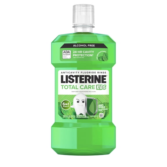 Listerine Total Care Kids Alcohol-Free Anticavity Fluoride Mouthwash, Mint Shield, 500 mL