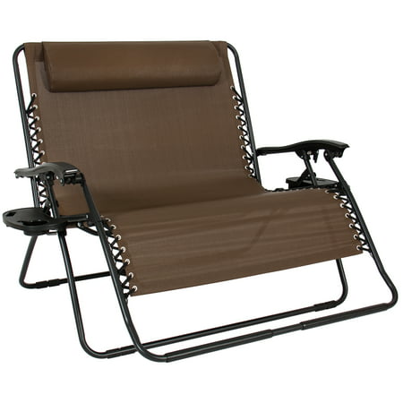 Best Choice Products 2-Person Double Wide Folding Zero Gravity Chair Patio Lounger w/ Cup Holders -