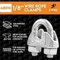 thumbnail image 2 of Wire Rope Clamp for Stainless Steel Wire Rope - 1/8" Galvanized U Bolt Style Cable Clips - for Guy Line, Metal Fence, Antenna, Clothesline, Rigging Hardware, Batting Cage - by Xpose Safety Pack of 48, 2 of 5
