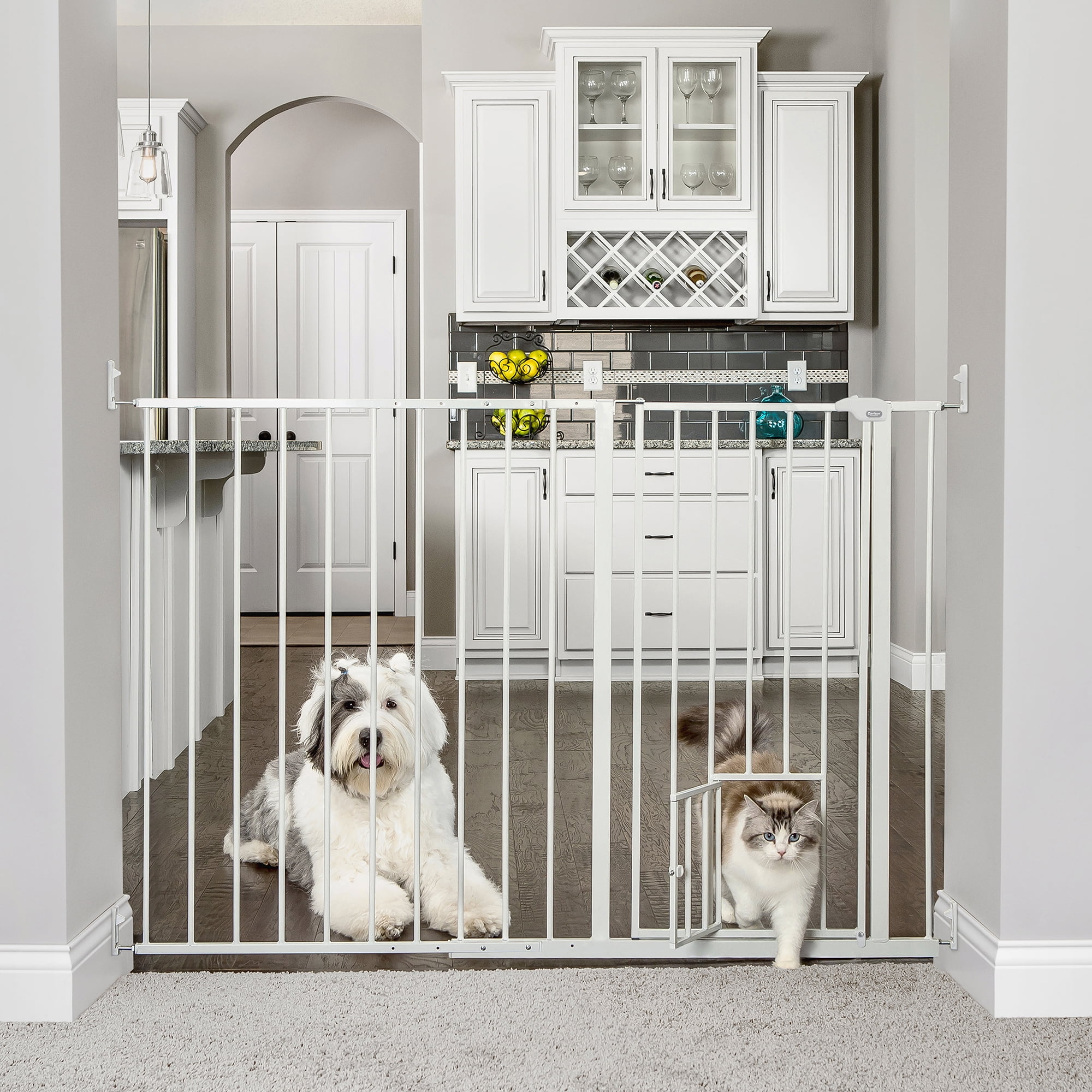 Carlson Maxi Extra Tall Pet Gate 38" H x 51-58" W, Includes Small Pet Door, White