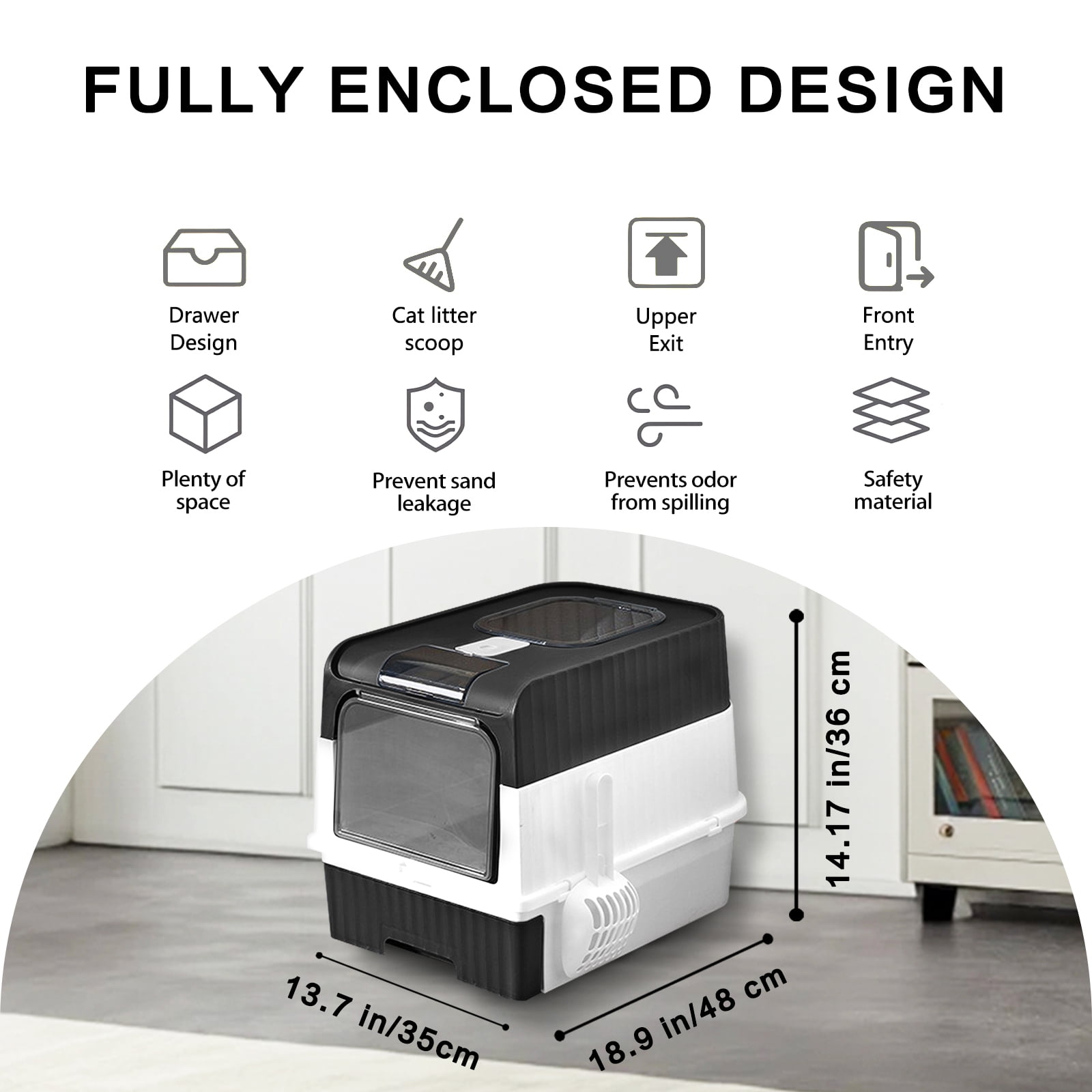 Collapsible Portable Cat Litter Box - 2-in-1 Enclosed/Semi-Enclosed, Up to 15 lbs Cats