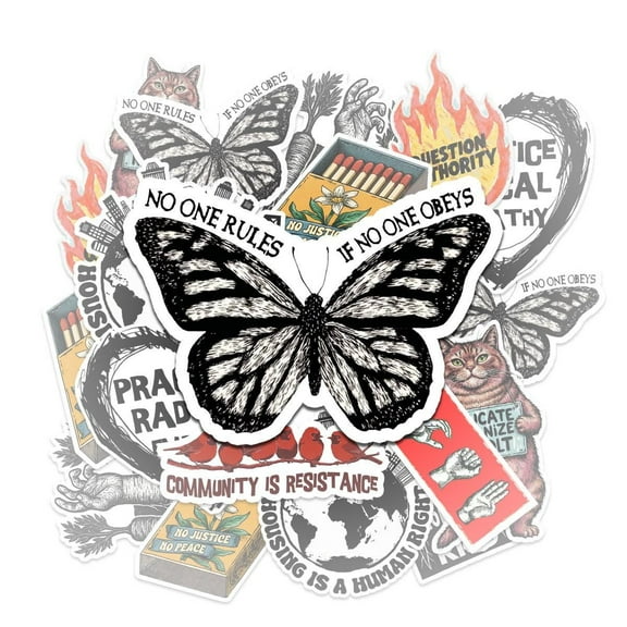 10 Pcs Radical Activist Stickers | Anarchist Butterfly Vinyl Decal Pack | Protest Art Stickers | Gift for Political Organizers