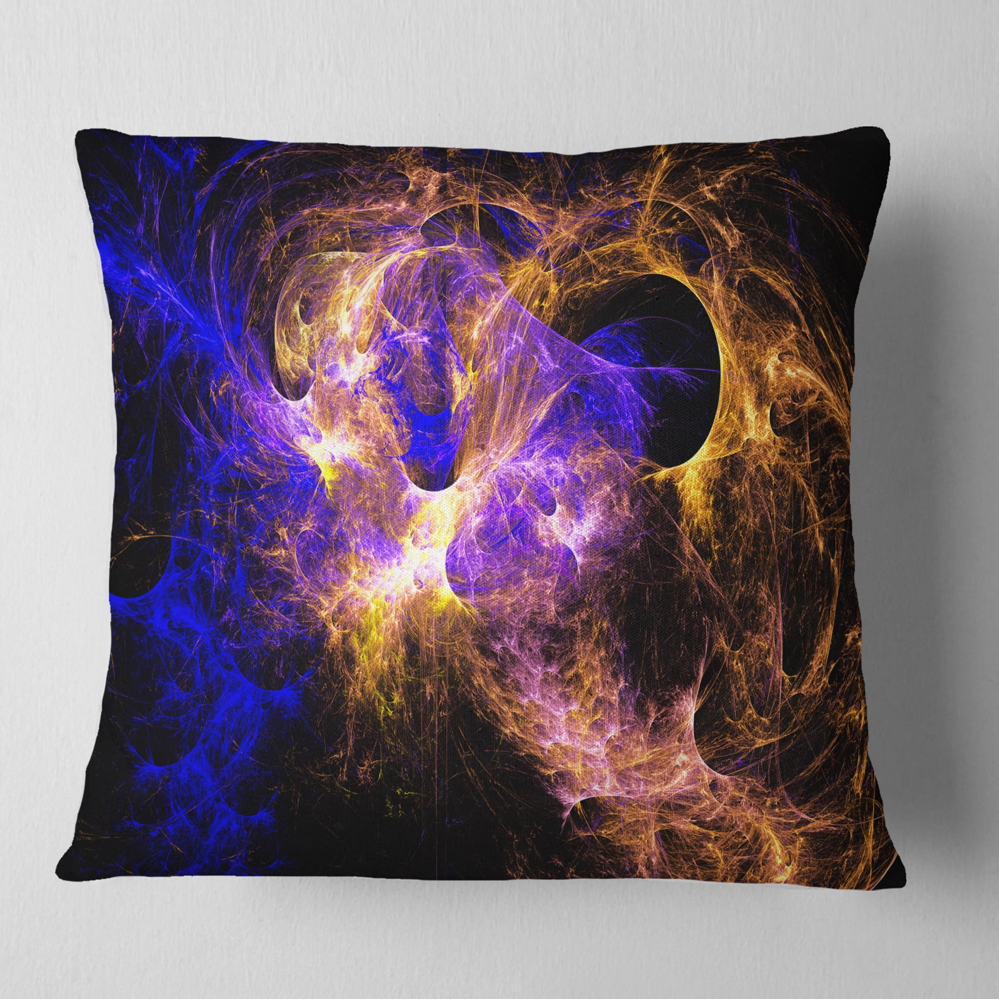 Designart Wings of Angels Blue in Black - Abstract Throw Pillow - 18x18