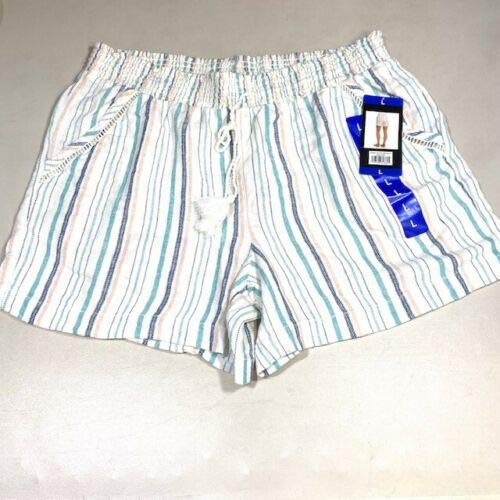 Briggs Ladies' Linen Blend Pull-On Short Multi Stripe Teal, X-Large