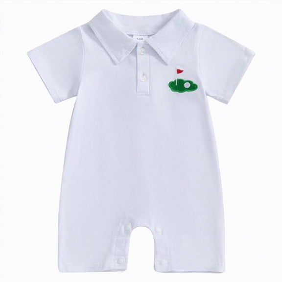 mgoYE Baby Boy Clothes 3-6 Months Newborn Baby Boy Golf Outfit Short Sleeve Lapel Romper Jumpsuit One Piece Outfit Spring Summer Clothes(White,12-18 Months)