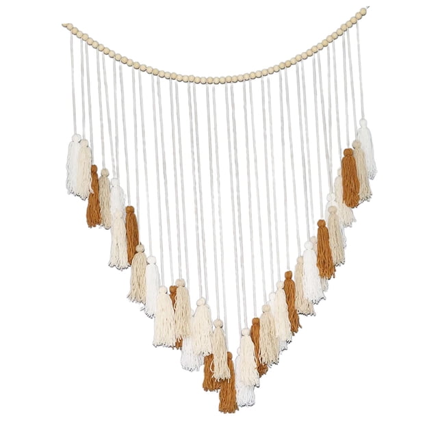 Tapiz tejido de macramé con borlas, fondo bohemio, decoración para colgar en la pared Marrón