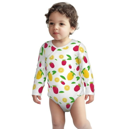 

Fotbe Strawberry and Lemon Pattern Unisex-baby Long-sleeve Bodysuit Long Sleeve Bodysuits One-piece 100% Organic Cotton for Infant Baby Boys Unisex-12 Months