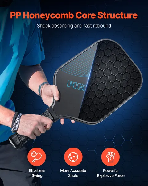 T700 Carbon Fiber Pickleball Paddle with Honeycomb Core Enhanced Power Control Spin Professional Racket for Adults Blue