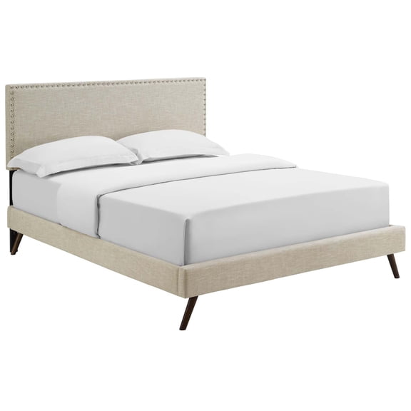 Modern Contemporary Urban Design Bedroom Queen Size Platform Bed Frame, Fabric, Beige