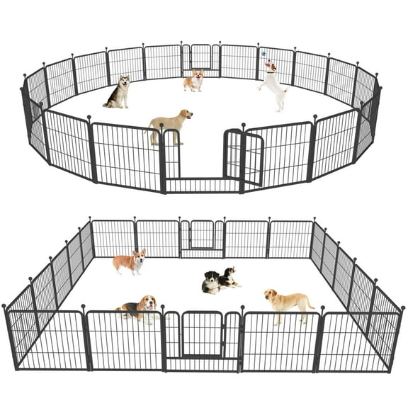 Jhsomdr Dog Playpen Outdoor 24 inch Height 20 Panels Metal Dog Fence Indoor Puppy Pen for Medium Small Dogs