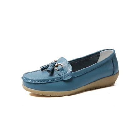 

Wazshop Ladies Flats Low Top Loafers Closed Toe Nurse Shoes Fashion Slip On Moccasin Lady Round Comfy Light Blue 10