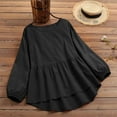 thumbnail image 7 of Dazajoo Plus Size Cotton Linen Shirts for Women Casual Crewneck Peplum Blouse Lantern Long Sleeve Lightweight Tunic Tops,Black,XXL, 7 of 7