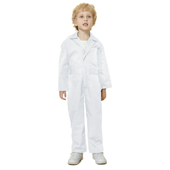 TOPTIE Kid's Coverall for Boys, Mechanic Christmas Halloween Suit Costume, Flight Suit, Mechanic Jumpsuit-White-4/5Y