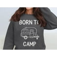 thumbnail image 5 of Born To Camp Sweatshirt, Cute Camping Shirt, Retro Camper Hoodie, Outdoor Adventure Pullover, RV Camping Gift, Cozy Travel Sweater (LightBlue, L), 5 of 11