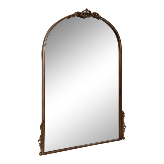 Kate and Laurel Myrcelle Traditional Arched Mirror, 25 x 33, Bronze, Decorative Vintage Arch Mirror with Ornate Garland Detailing Along the Crown and Edges of the Frame