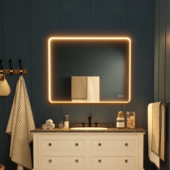 Frame Light 40 in. W x 32 in. H Rectangular Aluminum Framed Anti-Fog LED Wall Bathroom Vanity Mirror in Black