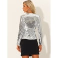 thumbnail image 3 of Chaqueta Brillante de Lentejuelas para Mujer Chaquetas de Fiesta de Manga Larga con 1 Botón Plata M, 3 of 6