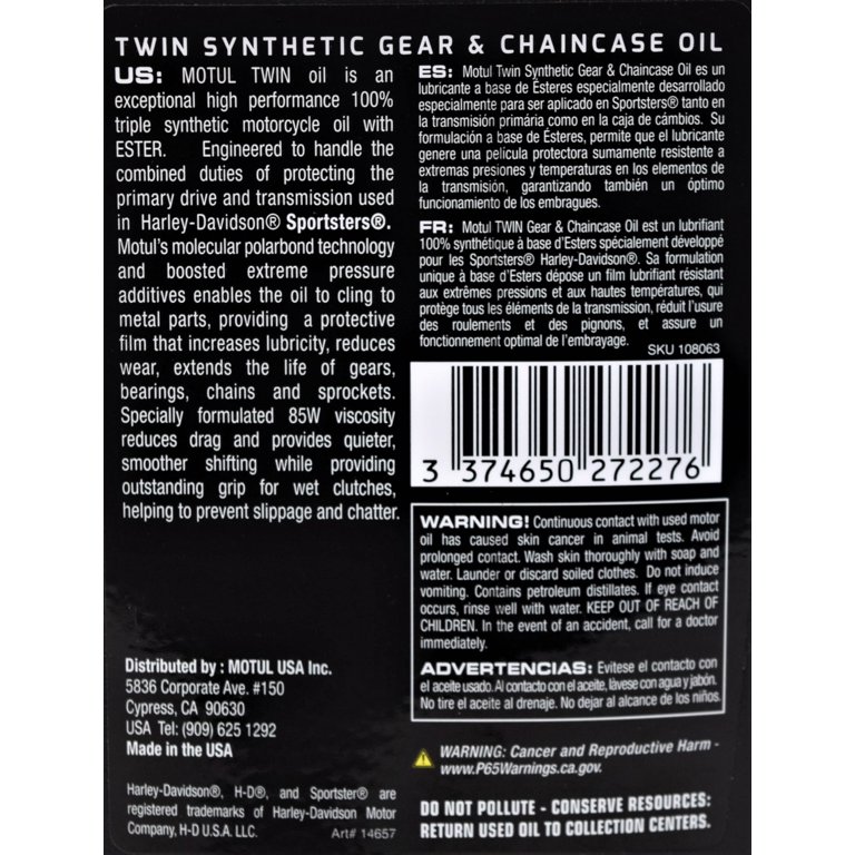 Motul 108063 V-Twin Motorcycle 100% Synthetic Gear & Chain