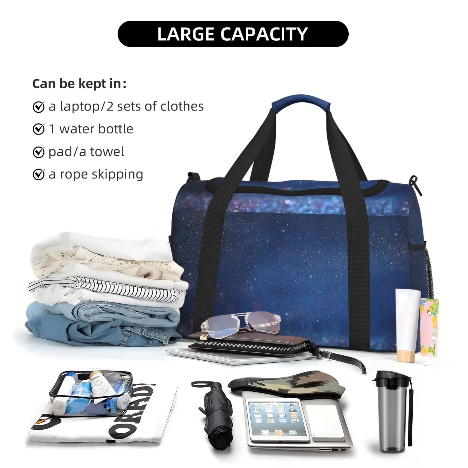 Fuzoiu Retro Blue Glitter Print Travel Duffle Bag,Carry On Tote Bags,Duffel Bag,Sport Gym Bag, Hospital Bag for Labor and Delivery, Overnight Bag,Luggage Bag