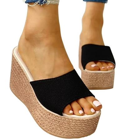 

Shldybc Platform Slip on Sandals for Women Wedges Slides Boho Sandals Causal Flatform Open Toe Beach Sandals on Clearance