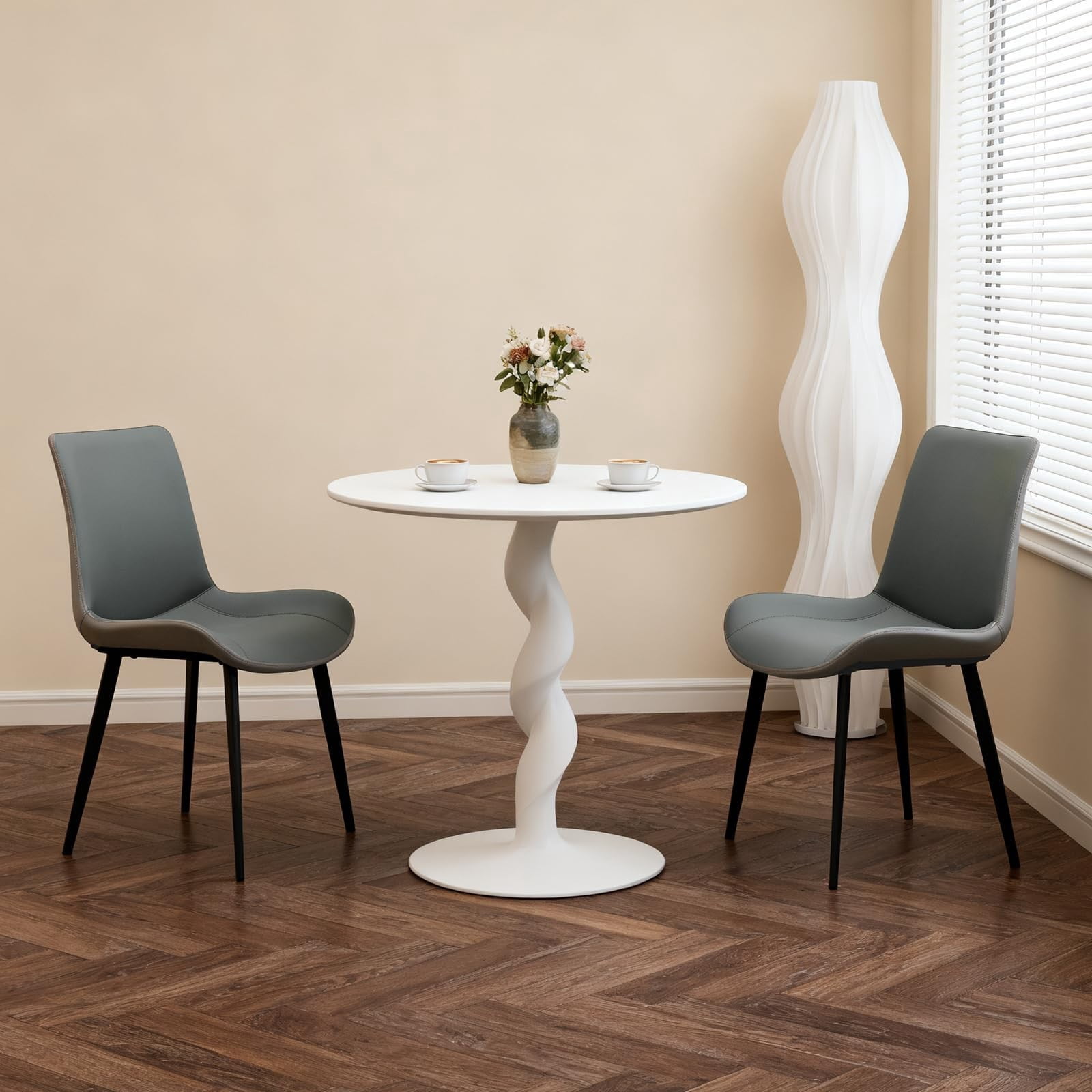 Light Grey & Dark Grey PU Leather Dining Chairs Set of 4, Modern Upholstered Kitchen Chairs with Metal Legs, Armless Side Chairs for Dining Room, Restaurant, Living Room & Meeting Room