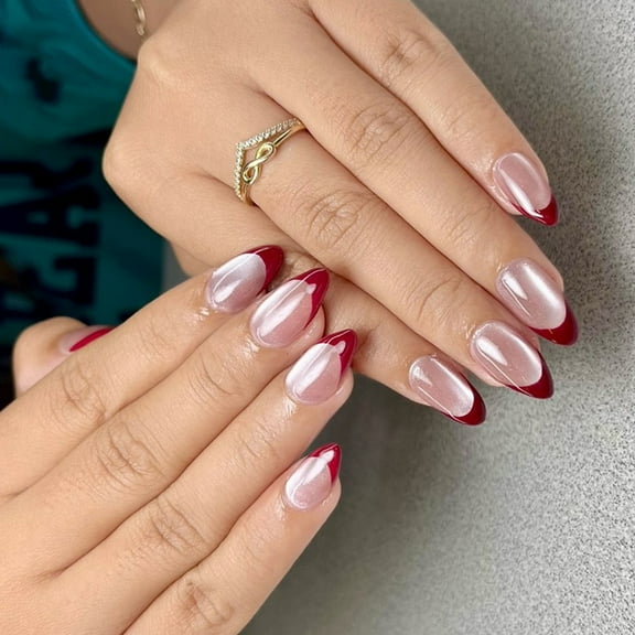 30x Glossy Full Covers on Nails Cats Eye Press On Nails French Tip Artificial Nails Short Almond False Nails