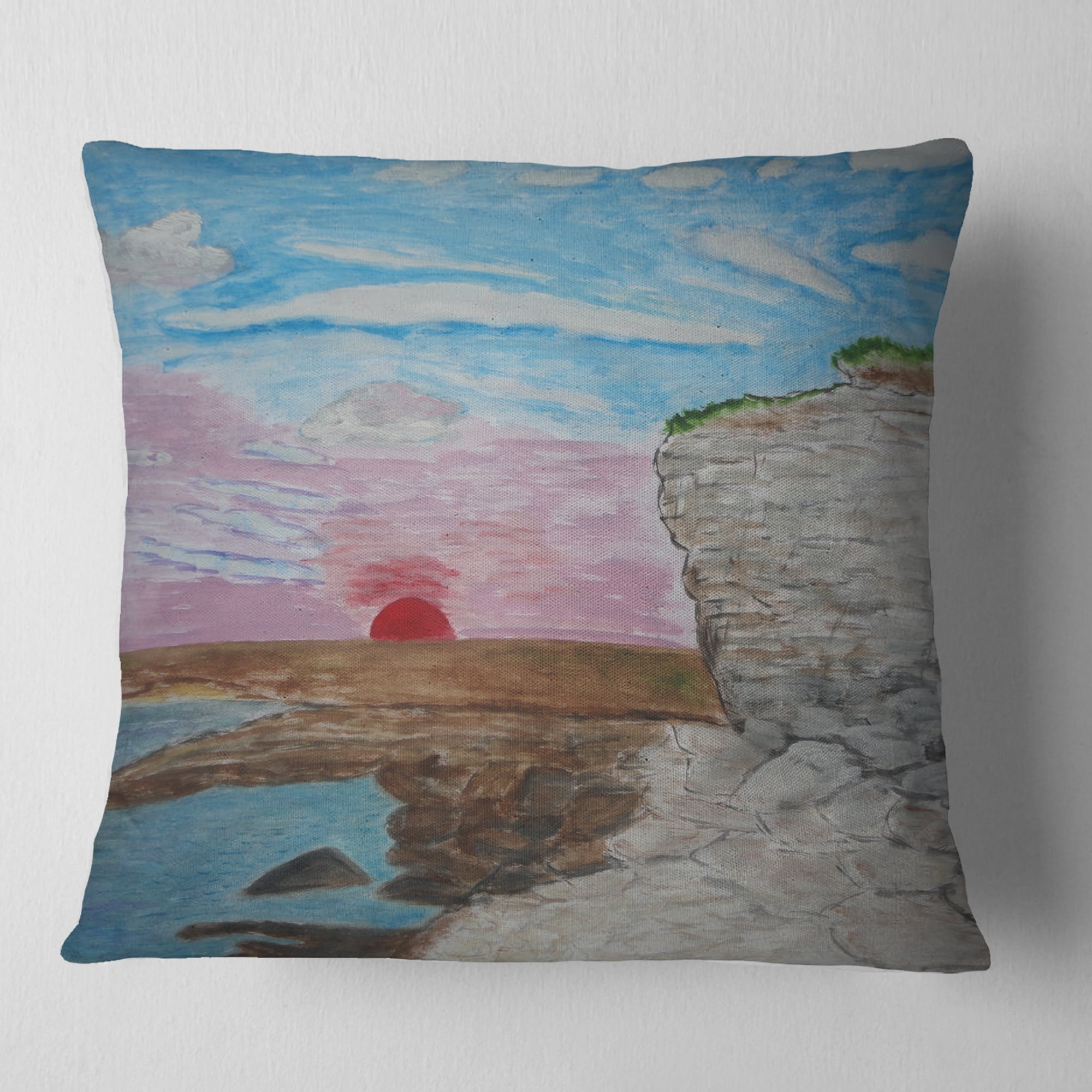 Designart Sunset Seashore - Seascape Throw Pillow - 18x18