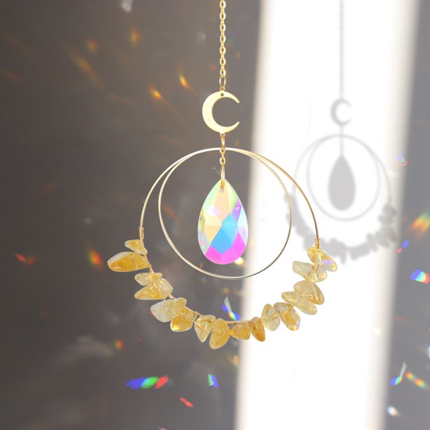 Decorativa Crystal Sunlight Trapping Windchime Prism Light Catching Pendant (Amarillo) Likrtyny Decoraciones