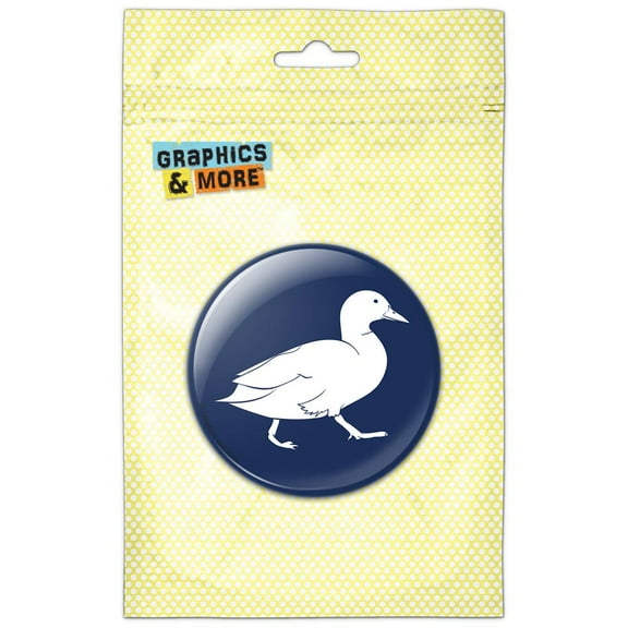 White Duck Walking Bird Nature Quack on Blue Pinback Button Pin Badge