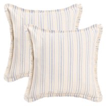REGALWOVEN Pack of 2 Striped Decorative Throw Pillow Covers with Tassel Edge Modern Neutral Pillowcases for Sofa Bedroom Couch Car Blue 18" x 18"