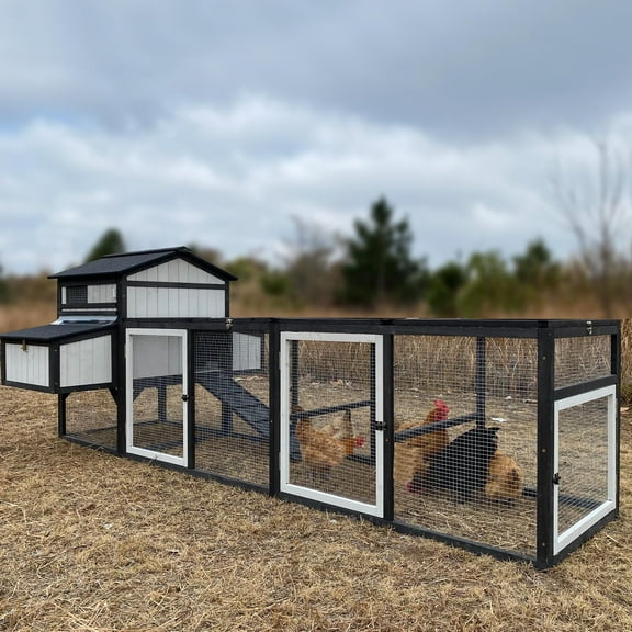 PETCOSSET 116" Extra Large Chicken Coop Wooden Hen House for 4-8 Chickens with Run Outdoor 2-Story Poultry Cage Indoor Chicken Houses 4 Nesting Boxes, 4 Perches, Removable Tray and Ramp, Combinable