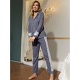 thumbnail image 4 of ebukurty Gray Pajama Sets for Women 2 Piece Button-up Long Sleeve Pajama Lace Sleepwear, Sizes S-L, 4 of 7
