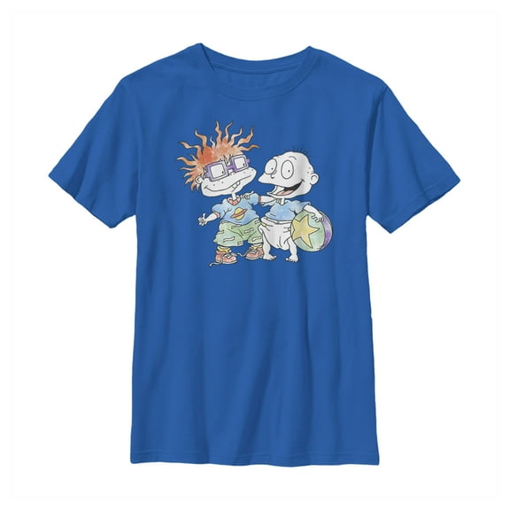 Boy's Rugrats Chuckie & Tommy Watercolor Graphic Tee Royal Blue Medium