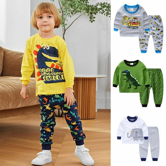 Boys Pajamas Sets Cotton Pjs Toddler 2 Piece Long Sleeve Sleepwear Kids Clothes Sets Dinosaur Shirts,1-7Y