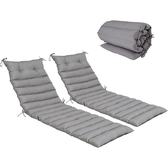 2PCS Set Outdoor Lounge Chair Cushion Replacement Patio Funiture Seat Cushion Chaise Lounge Cushion-Grey