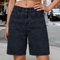 thumbnail image 2 of Clossjun Long Knee Length High Waisted Stretchy Cotton Jorts Bermuda Jean Shorts for Women with Pockets Denim Summer Clean Fit, 2 of 5