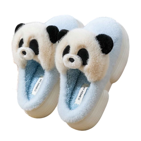 Fesfesfes Women Fashion Bear Slippers Winter Warm House Shoes Cozy Plush Indoor Footwear Non Slip Soft Sole Home Comfort Cute Design for Ladies(Blue#1,38(US:6.5))
