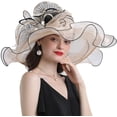 thumbnail image 5 of Women Hats Organza Butterfly Decoration Wide Brim Occasion Event Derby Church Dress Sun Hat, 5 of 5
