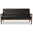 thumbnail image 3 of Baxton Studio Sorrento Mid-century Retro Modern Black Faux Leather Upholstered Wooden 3-seater Sofa, 3 of 6