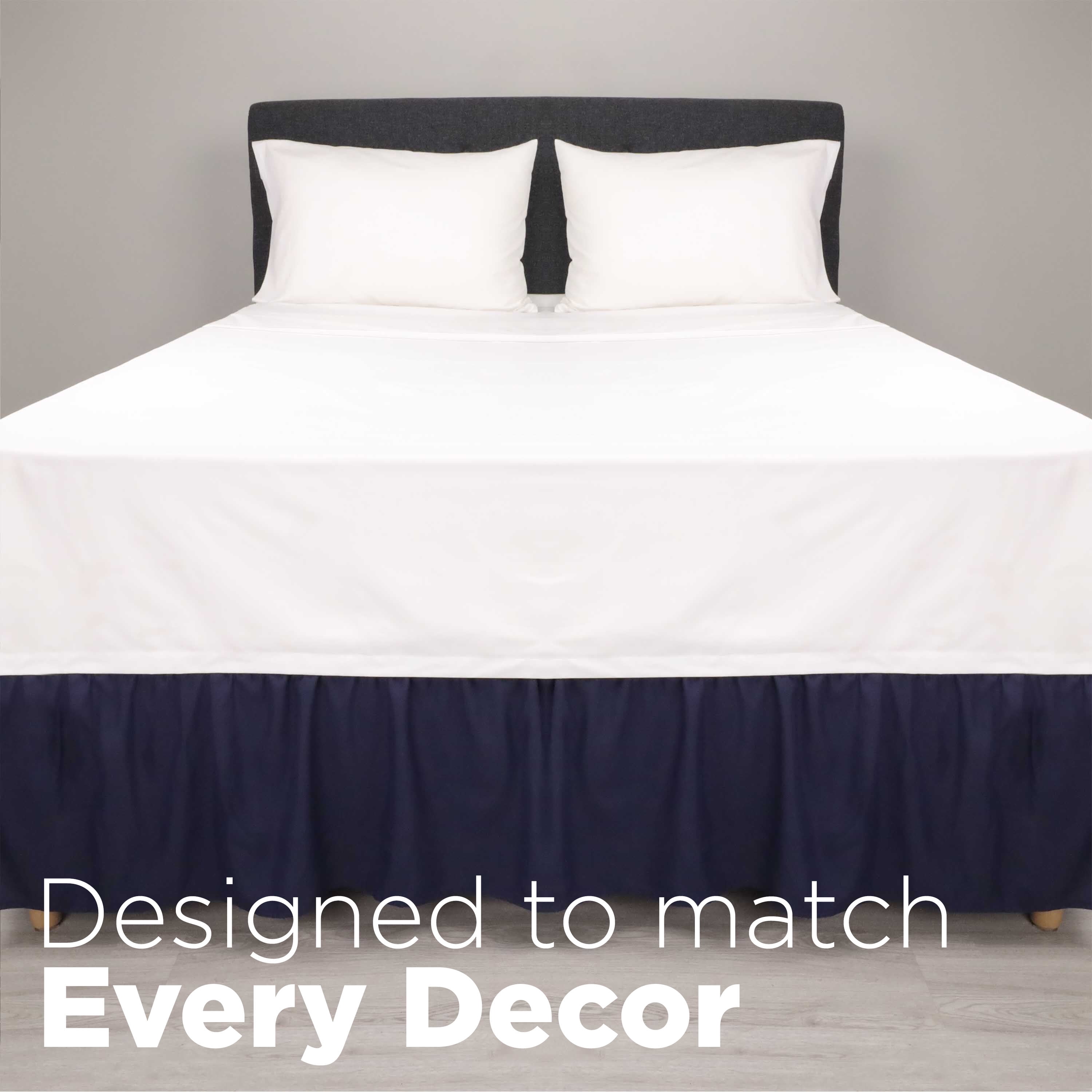 Martex King Bed Skirt | Ruffled 100% Microfiber Dust Ruffle | 16" Drop | Navy