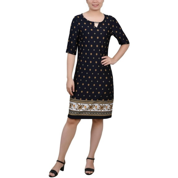 NY Collection Womens Petites Jersey Printed Shift Dress
