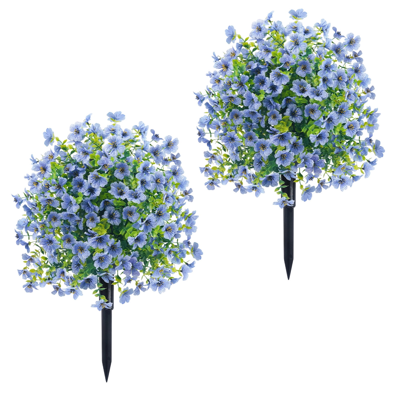 Artificial Flowers with Ground Spikes, Garden Stake Faux Greenery Shrubs 24" Garden Accessories for Farmhouse Outdoor Outside Garden Porch Patio Wedding Party Decoration Blue 2pcs