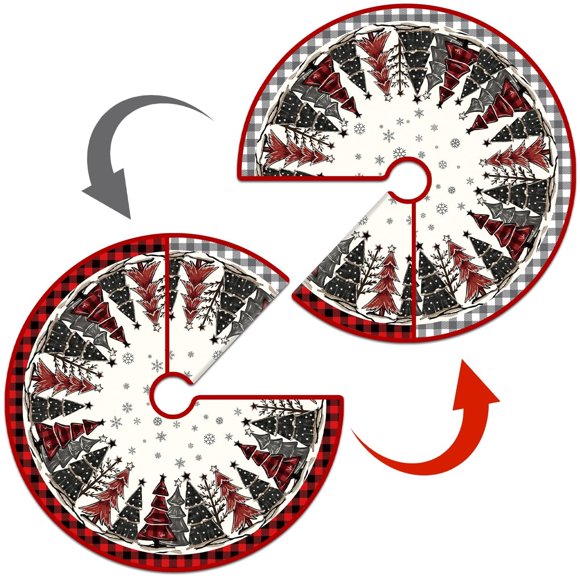 Falda de árbol, tela trapo reversible, 91 cm, rojo, negro y gris, tela escocesa